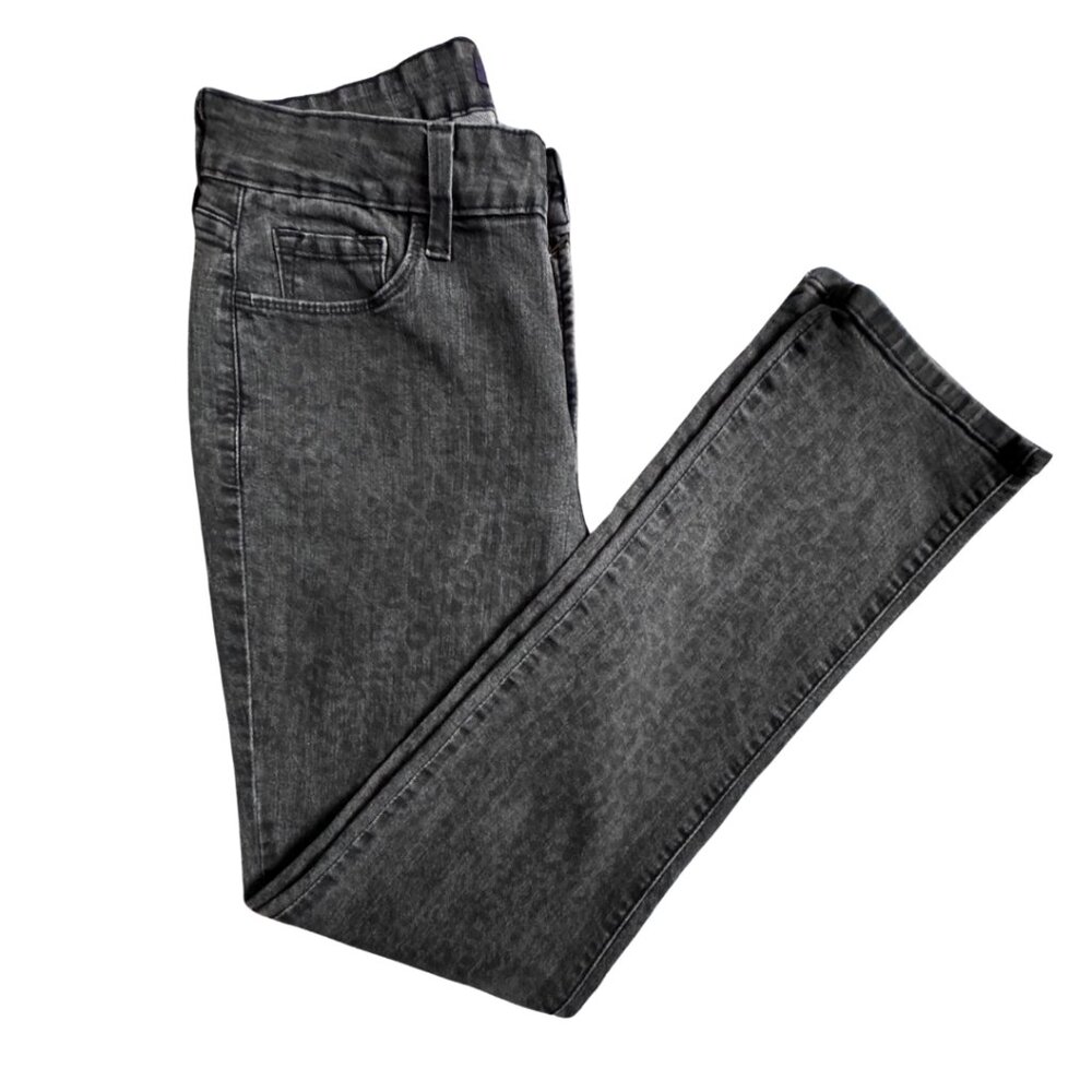 NYDJ Women's Straight Leg Jeans - Charcoal Gray Animal Print Size 8